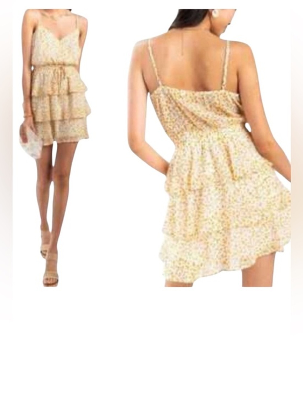 Miami Floral Tiered Mini Dress - White and Yellow/orange